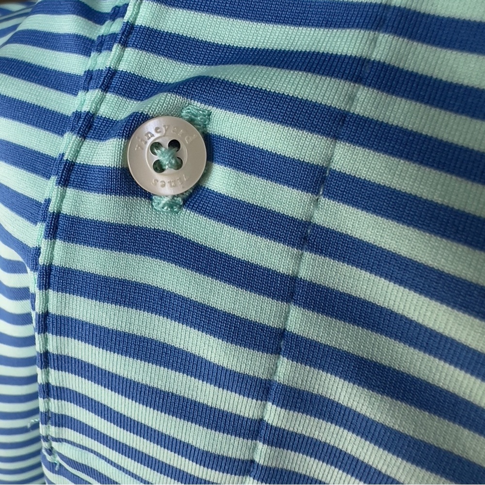 Vineyard Vines Blue Polo Shirt with Subtle Stripes - Picture 6 of 8